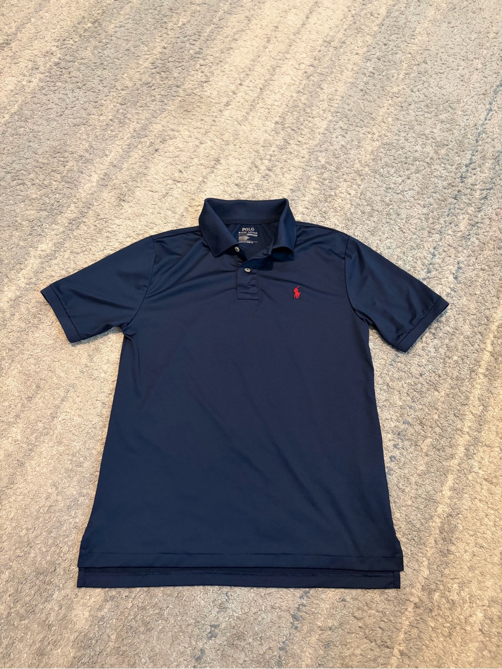 Polo Ralph Lauren Boys Performance Polo Shirt Navy Blue Red Pony Size L 14-16